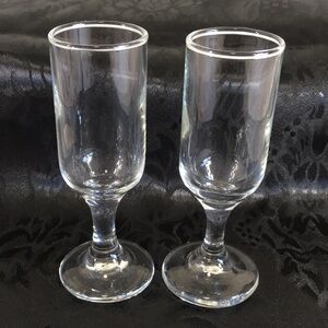 Vintage Clear Glass Cordial Liqueur Glasses Pair 4” Mini Goblet Stemware